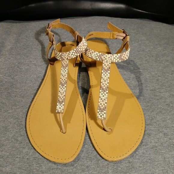 Charlotte Russe Size 8 Sandals Tan Nude Multi Color With‎ Rhinestone Accents - Picture 1 of 9